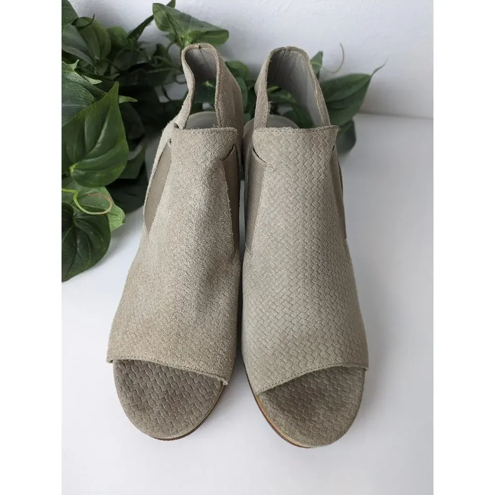 Eileen Fisher Boots Suede Peep Toe Slingback Textured Taupe Boho Fall Size 7